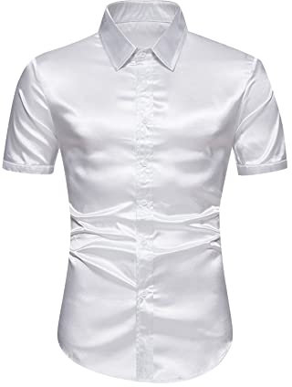 YMING Hommes Chemises à Manches Longues Imprimées De Fleurs Roses Chemises à Boutons pour Le Mariage Blanc M