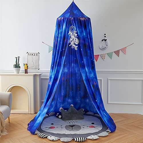 Surwin Betthimmel Madchen Jungen Babybett Doppelbett, Moskitonetz Baldachin Kinderzimmer Einzelbett Himmel Schlafzimmer Dekoration Spielzelte Kinder Geschenk (65x270cm,dunkelblauer Sternenhimmel)