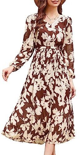 GRACE KARIN Women's Maxi Elegant Vintage Long Dresses for Prom Party Beach Summer Autumn Winter V-Neck Dress Size 12-14 Wine-Yellow Floral M