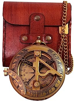 BAZROSS Messing-Sonnenuhr-Kompass, handgefertigt, zum Aufdrücken, Steampunk-Sammelkompass, antike Sonnenuhr, nautische Uhr, einzigartiges Geschenk für Wandern und Reisen