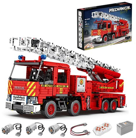 FULHOLPE Technology Fire Engine Building Blocks Kit, 2.4G/APP Control City Fire Ladder Truck with Motor, 3266 Pieces Truck Vehicle Building Set Compatible with Major Brands