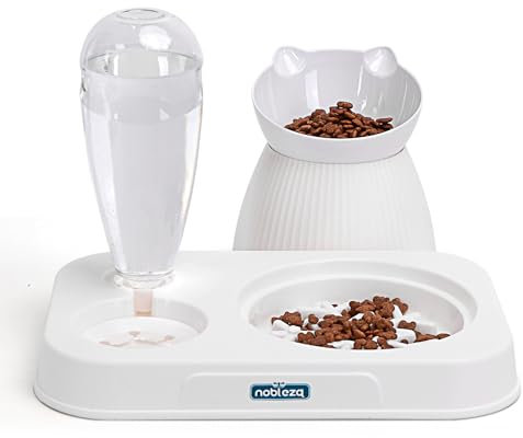 Nobleza-2 En 1 Comedero para Gatos,Bebedero Automático para Gatos,500ml Dispensador Automático Tazones para Mascotas Pequeños,15°Gatos Elevado,Cuenco Slow Food