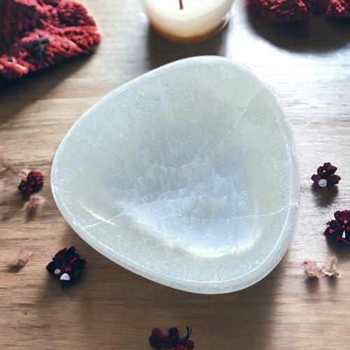 vingardium leviosa Selenite Charging Crystal Oval Bowl Handmade Natural White Ritual Altar Cleansing Tumble Stones Spiritual Healing Stones and Minerals Home Decoration Gift 9cm Approx.