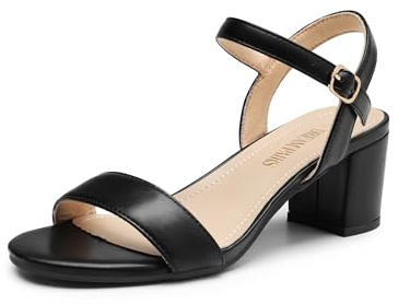 DREAM PAIRS Sandalia Vestir Tacón Mujer | Plantilla soporte, forro felpa acolchado, tacón 5.7cm, tira ajustable tobillo, punta redonda.