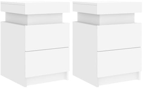 vidaXL Nachttisch 2 STK., Nachtschrank mit LED-Leuchten, Beistelltisch Nachtkonsole mit Stauraum, Kommode Nachtkommode Schlafzimmer, Weiß