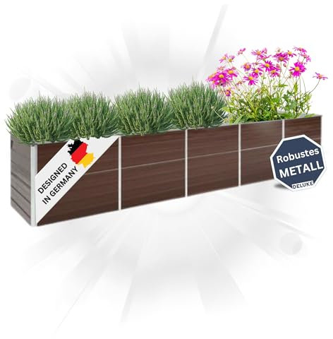 DELUKE Hochbeet für Garten Oskar Braun | 400x80x77cm | Verzinkter Stahl | Wetterfest | Gartenbeet Kräuterbeet Blumenbeet Beet hoch Frühbeet für Garten Gemüsebeet