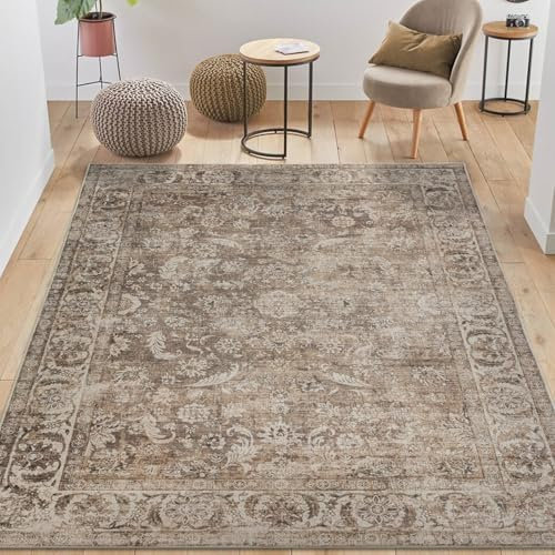 TALETA Teppich Wohnzimmer, waschbar, weicher Kurzflor Teppich für Wohnzimmer, Schlafzimmer - braun, Groß: 120 x 170 cm