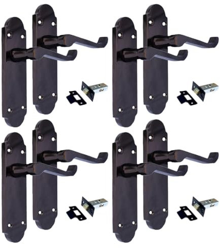 Epsom Door Handle Black Nickel Internal Door Handles - Door Handles Internal Sets Black Door Handle Set for Internal Doors Door Handle in Black 170mm x 42mm (4 Pair of Handles + Tubular Latch)
