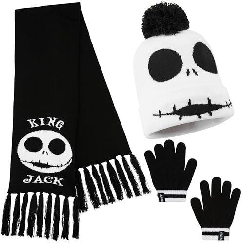 Disney Stitch Ensembles Fille d’Accessoires d'Hiver 1, 2 ou 3 Pièces - Bonnet Enfant, Écharpe, Gants Hiver - Cadeau Fille (Black Jack 3 Pièces)