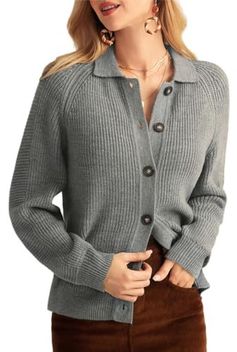 GRACE KARIN Women’s Knitted Cardigans Sweater Button Down Shirts Chunky Long Sleeve Ribbed Knit Jackets for Winter XL Dark Gray