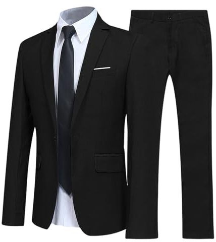 Generisch - Disfraz de 2 piezas para hombre, corte ajustado, corte recto, chaqueta clásica de talla grande, traje elegante y chaquetas para niños, conjunto completo de fiesta de bodas, Negro , XL