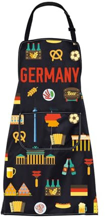 ENSIANTH Deutschland Schürze Deutsche Geschenke Deutschland Souvenirs Geschenke für Reise nach Deutschland Kochen Küche Chef BBQ Grillschürze mit Taschen, Deutschland-Schürze, M