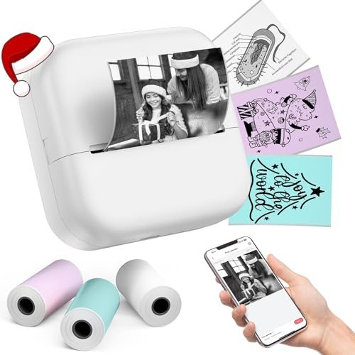 Omezizy Sticker Printer M02X Portable Thermal Sticker Maker Machine, Inkless Pocket Printer for for Gifts, Scrapbooking, Study Notes, Photos with 3 Paper Rolls