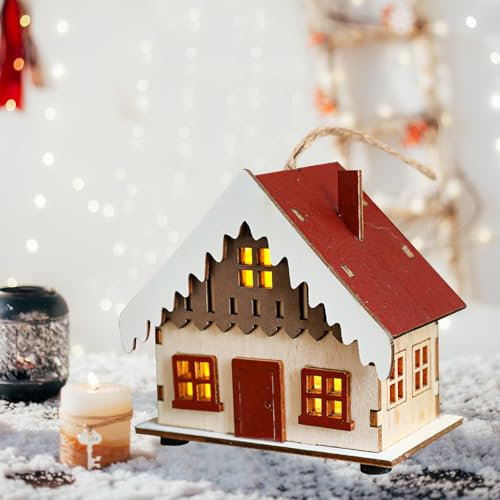 Weihnachtsdeko Holz Haus mit LED Leucht Beleuchtet,DIY Weihnachtsdorf Häuser Winterdorf Weihnachtlicher Zierschmuck Tischdeko Miniatur Haus Deko Weihnachtsartikel Weihnachtsschmuck (05)
