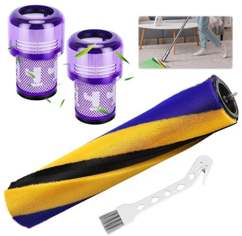Pezzi di ricambio V12 Filtro per Dyson, spazzola di ricambio per aspirapolvere Dyson V12 Detect Slim Series, accessori per aspirapolvere Dyson con 1 spazzola di ricambio e 2 filtri di ricambio e