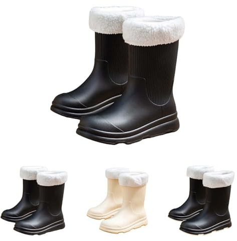 Botas de lluvia para mujer, botines de goma impermeables para lluvia, botas de lluvia ligeras para mujer, acolchadas, botas de jardín de lluvia, botas de PVC para jardinería y pesca Chelsea, Negro ,