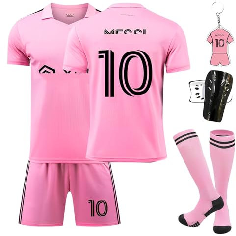 Maillot de Foot Enfant, Maillot foot Enfant Set, Maillot Foot No.10, Maillot Foot 2025, Maillot Enfant, Ensemble T-Shirt, Short, Chaussettes et Leggings en Maillot de Football (Rose, 26/140–150 cm)