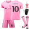 Maillot de Foot Enfant, Maillot foot Enfant Set, Maillot Foot No.10, Maillot Foot 2025, Maillot Enfant, Ensemble T-Shirt, Short, Chaussettes et Leggings en Maillot de Football (Rose, 26/140–150 cm)