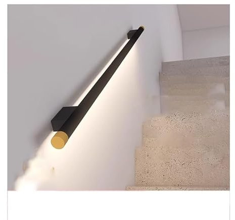 Moderner schwarzer Treppenhandlauf mit LED-Licht, Anti-Rutsch-Design und Acryl-Lampenschirm für Sicherheit und Beleuchtung im Innenbereich