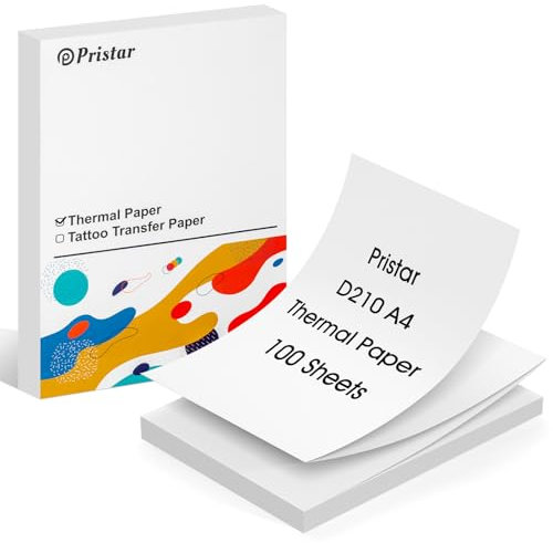 Pristar D210 Papier Thermique A4 Pliable, 210mm x 297mm Papier Thermique, Compatible avec l'Imprimante Portable D210, Idéal pour les voyages, la maison et les contrats, 100 Feuilles