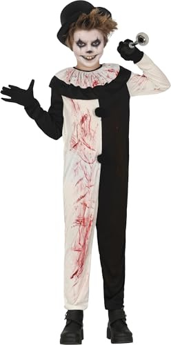 FIESTAS GUIRCA | Terrorizer Clown Halloween Kostüm Kinder - Horrorfilm Clown Kostüm für Karneval Fasching inkl. Overall in Schwarz und Weiß - Killer Kombination für Jungen