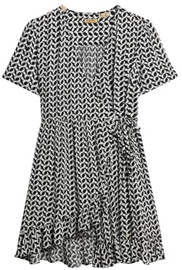 Superdry Damen Kurzärmeliges, bedrucktes Mini-Wickelkleid Ronnie Geo Mono 38