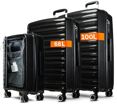 Cocoono Koffer Set 3 Teilig Hartschale - mit TSA Schloss, Koffer & Trolleys, Kofferset, Hartschalenkoffer, Reisekoffer mit Rollen, Kofferset 3 Teilig Hartschale, Hartschalenkoffer (schwarz, Set)