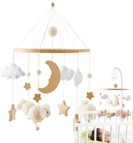 Baby Mobile Fürs Bettchen - Babybett Mobile Deko Zimmerdeko,Dekoratives Boho Mobile Für Mädchen Und 0-36 Monate Mit Interaktiver Spieluhr Und Kinderwagen-Deko