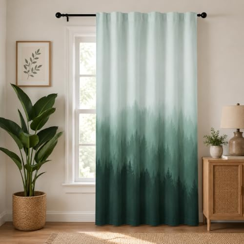 YONGFOTO Grün Wald Vorhang Blickdicht Lichtfilter Nordischer Stil | Sichtschutz Fensterdeko mit Waldmotiv für Schlafzimmer Wohnzimmer Büro 1 Panel 117 x 229 cm