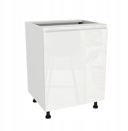 Laclar FREZO Spülenunterschrank - Grifflos - Soft-Close - Hochglanz - Funktional & Elegant für Ihre Küche - 60x48,5x72 cm - Weiß, Front: Hochglanz Weiß grifflos - mit 1 Einlegeboden