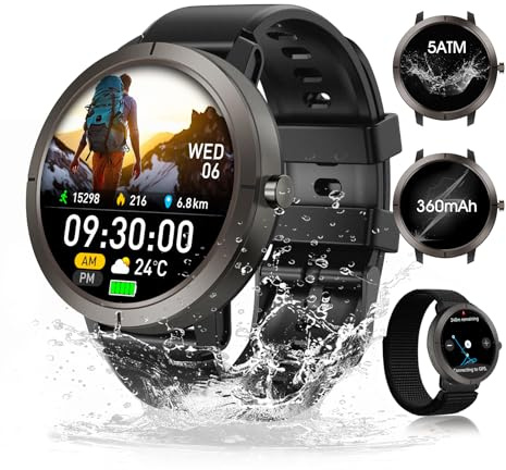 EpochTec Ultrahohe Präzision GPS-Smartwatches für Männer und Frauen 1,32-Zoll-AMOLED-Display, 24/7 Herzfrequenz- und Gesundheits Fitness Monitoring, über 170 Sportmodi, 5ATM wasserdicht