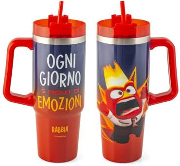 H&H Tumbler Termico Inside Out, Personaggio Rabbia 0,90L, Mug in Acciaio Inox 18/10, con Cannuccia, Zero Condensa, per Bevande Calde e Fredde, Senza BPA