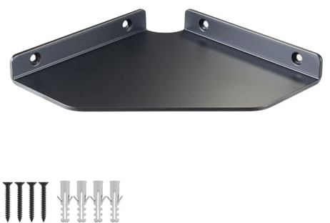 YUjieSTC 8 Inch Corner Shelf Wall Mounted, Black Corner Floating Shelf for Bathroom, Kitchen, Living Room – Aluminum Alloy Organizer for TV Accessories, Speakers, Cable Box, Game Console