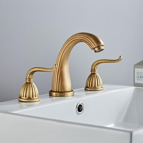 XJTNLB Mitigeur Lavabo 3 Trous Antique Robinet Mélangeur Retro Salle de Bain 360° Rotatif Robinet Lave Main Eau Chaude et Froide