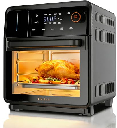 OUNIN Air Fryer Toaster Oven Combo, 11-in-1 Countertop Steam Oven with Self-Cleaning, Dual Cook, Bake, Roast, Dehydrate, 90-430°F, 16QT Capacity