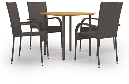 RCODSSK 5-TLG. Poly Rattan Braun – Gartenmöbel Essgruppe aus Poly Rattan für den Außenbereich als Außenmöbel Essgruppe
