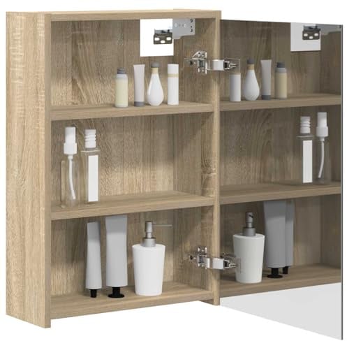 vidaXL Badezimmerspiegelschrank mit Tür Sonoma-Eiche 43 x 16 x 62.5 cm, Moderne Badezimmer, rechteckiger Stauraum, Wandregal, doppelseitiger Spiegel, Flexibles Möbel