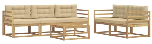 vidaXL Outdoor-Sofagarnitur mit Kissen 6 pcs Weiß und Beige, Hochmodernes Gartenmöbel Set, Sofakollektion für draußen, Lounge für Garten, Poolbereich Sitzgruppe