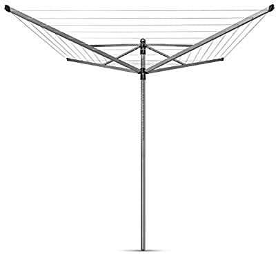 Brabantia - Lift-O-Matic - Etendoir Linge Extérieur - Antidérapantes - Résistantes aux UV, 60m - Rotation Fluide - Pratique - Douille en Métal à Planter dans Le Sol - Gris Métallique - ø 312cm