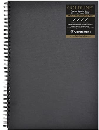 Clairefontaine 34264C Skizzenbuch mit Doppelspirale quer Goldine, Din A3, 42 x 29.7 cm, 140 g, schwarz