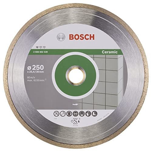 Bosch Professional 1x Disco Diamantato Standard for Ceramic, per Pietra, Piastrelle, Ceramica, Ø 250 x 30+25,40 x 1,6 x 7 mm, Accessori per Tagliapiastrelle
