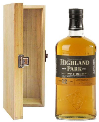 Highland Park 12YO Single Malt Whisky in Tung Wood Gift Box with Hand Crafted Gifts2Drink Tag