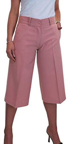 icecoolfashion Women's Wide Leg Smart Culottes Trousers Powder Pink (12)