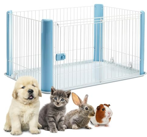 Iris Ohyama Welpenauslauf mit abschließbarer Tür, H60cm, Blau, Katzengehege, Hundebox, Hundegitter, Für Outdoor, Indoor, Welpenlaufstall, Hundezaun, Welpenzaun, Laufstall Hund, CLS-1130