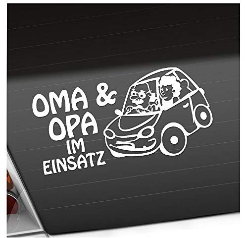 Kiwistar - Autoaufkleber - Oma und Opa im Einsatz Kinder Boy Girl Heckscheibenaufkleber - Aufkleber Auto Kfz Fahrrad, LKW, Truck Mofa