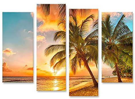 islandburner Bild auf Leinwand Schöner Sonnenuntergang Über Dem Meer Mit Palmen Karibik Barbados Bilder Wandbilder Poster