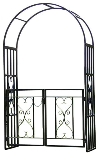 Victorian Style Garden Arch with Gates | Hand-crafted from heavy-duty, black powder coated steel | A decorative entrance to a pathway | The Arch measures H206xW114xD50cm |
