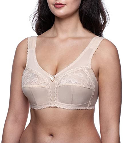 frugue Reggiseno Senza Ferretto Taglie Forti Contenitivo Pizzo Donna Beige IT 2J