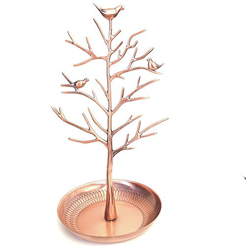 Porte Bijoux Arbre en métal avec Oiseaux Cuivre