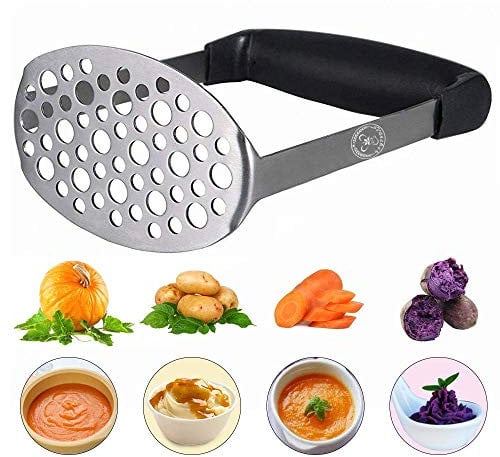 Starchef Masher Ricer,Stainless Steel Masher Ricer with Soft Handle,Fruit & Vegetable Masher Ricer, Potato Ricer Masher(Black)